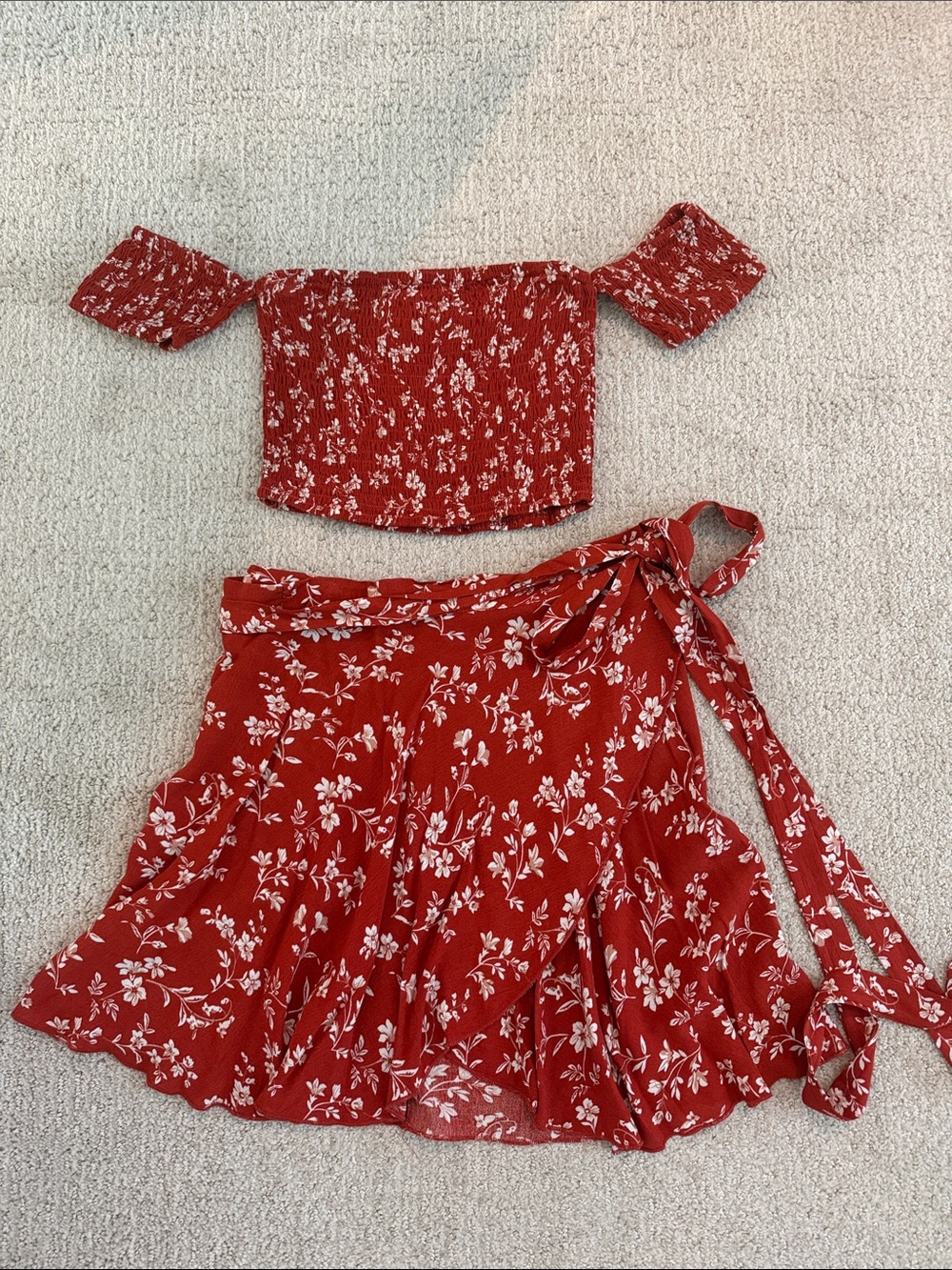 White Fox Boutique Red Floral Mini Skirt Set